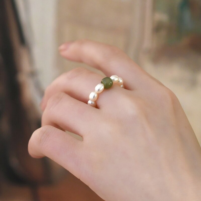 Natural Freshwater Pearl Nephrite Ring Jewelry