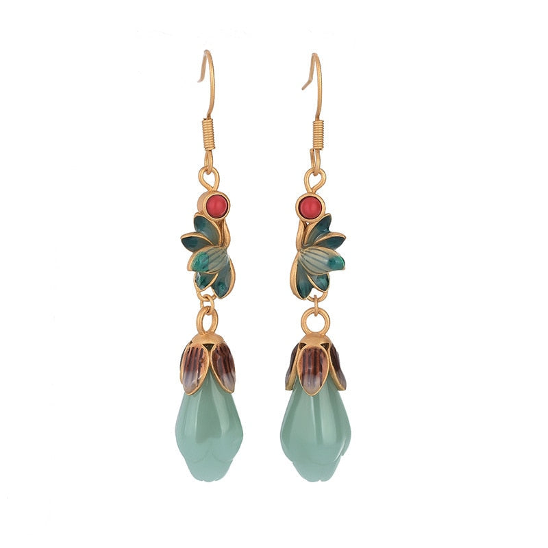 Imitation Hetian Jade Earrings High-End Wholesale Brass