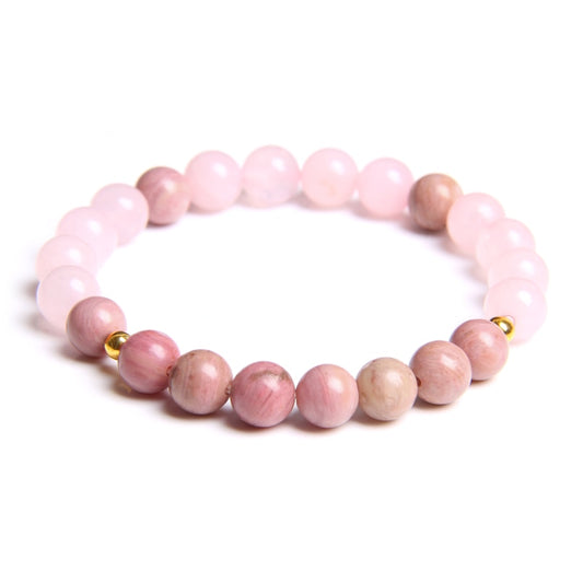 Women Elastic Bracelet Natural Pink Quartzs Stone