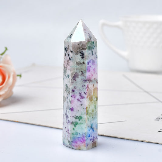 Aura Kiwi Jasper Quartz Crystal Point Wand Healing