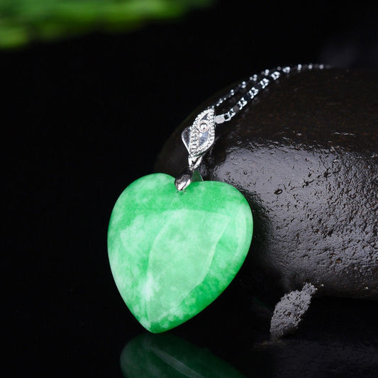 Natural Green Jade Heart Pendant Necklace