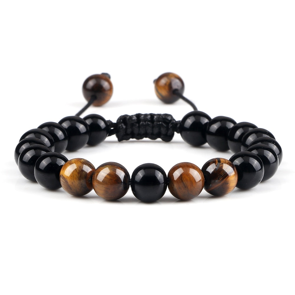 Men Bracelet Tiger Eye Stone Braided Black