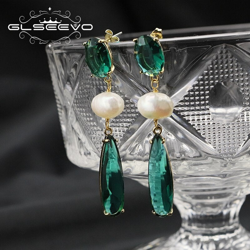 Retro Baroque Emerald Water Droplets Drop Earrings