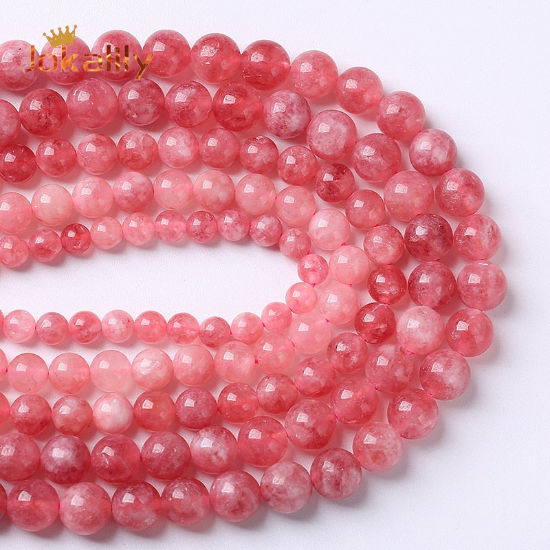 Strawberry Quartz Jades Beads Natural Stone Round