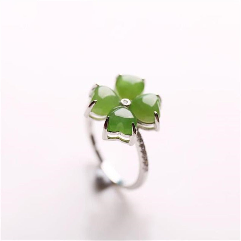 Classic Jade Green Clover Ring For Lady Anniversary