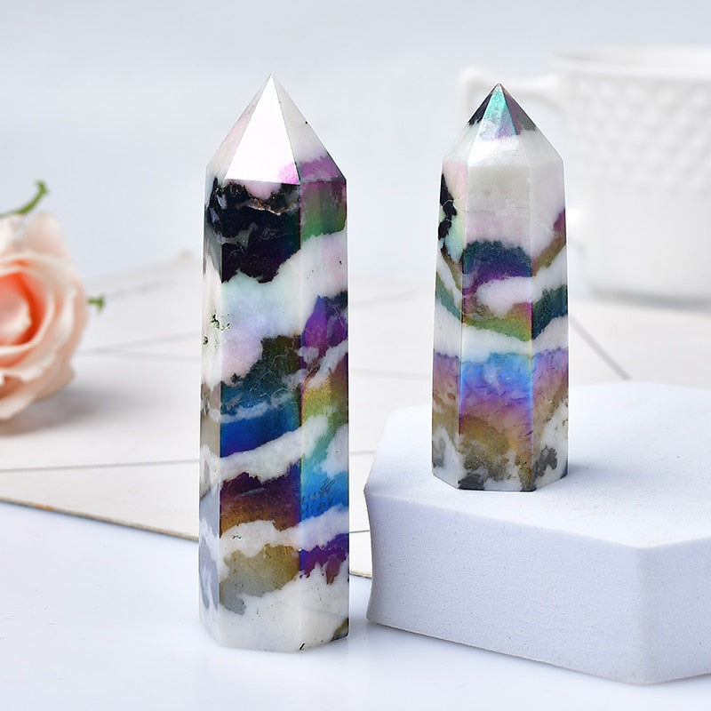 Natural Aura Stone Crystal Point Healing Obelisk