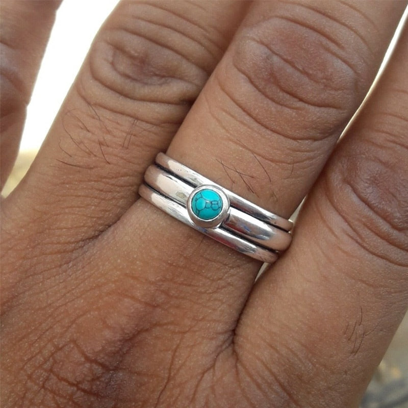 Noble Elegant Woman Natural Blue Turquoise Diamond Ring