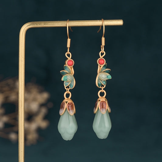 Imitation Hetian Jade Earrings High-End Wholesale Brass