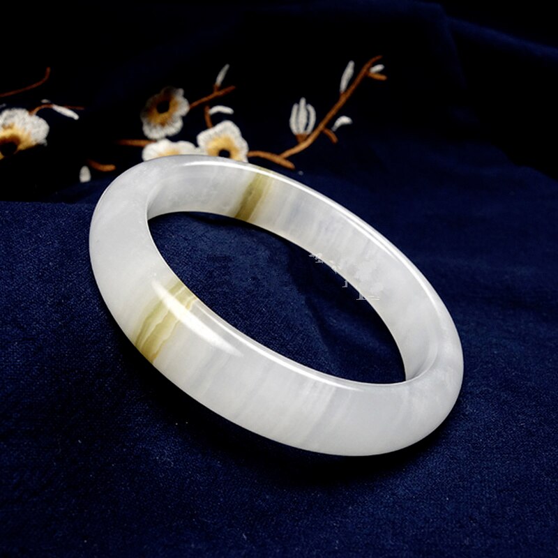Natural Chinese White Jade Hand Carved Wide Band Bracelet