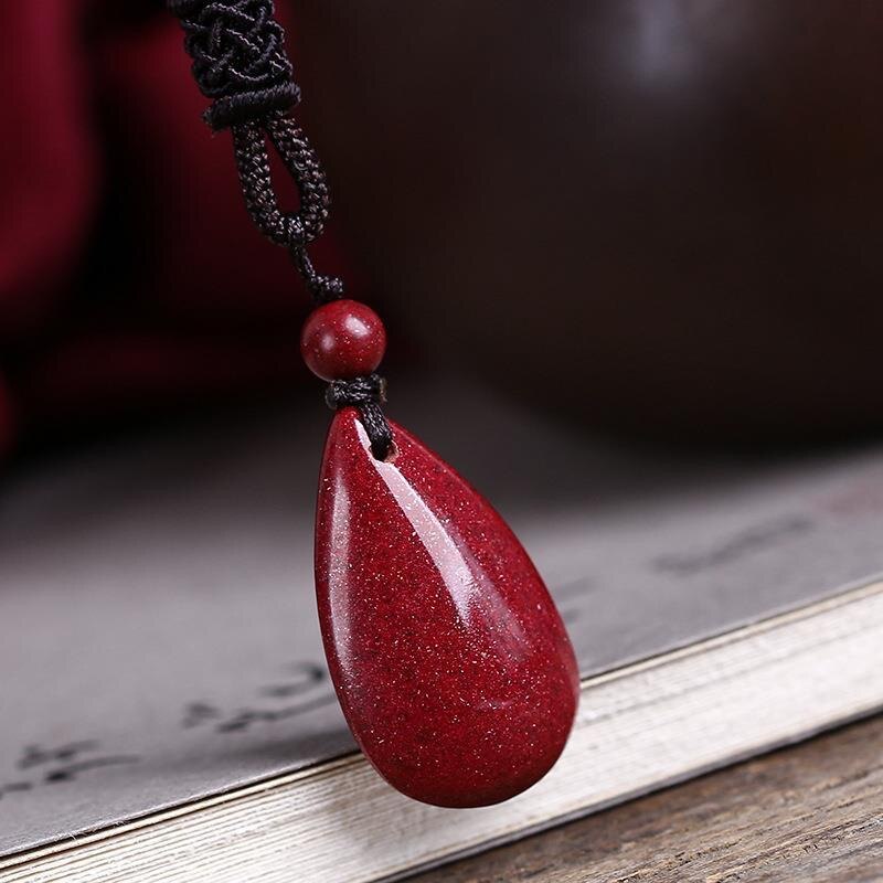 Fashion Cinnabar Jade Water Drop Pendant Necklace