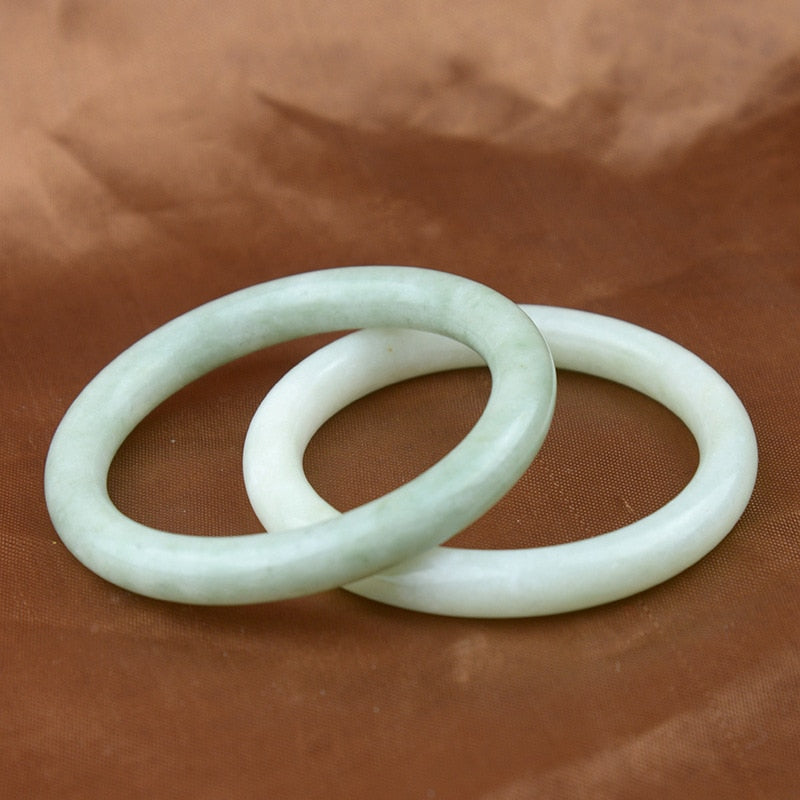 Natural Jadeite Color Hand Carved Round Jade Bracelet