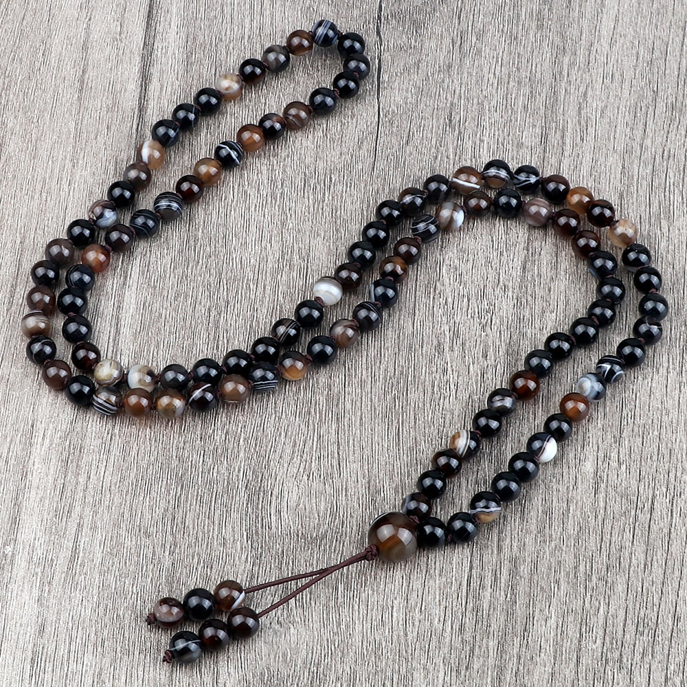 Round Agates Onyx Natural Stone Beads Necklace