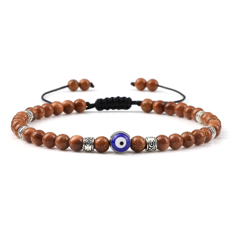 Evil Eye Bracelet Natural Black Matte Lava Stone Beads