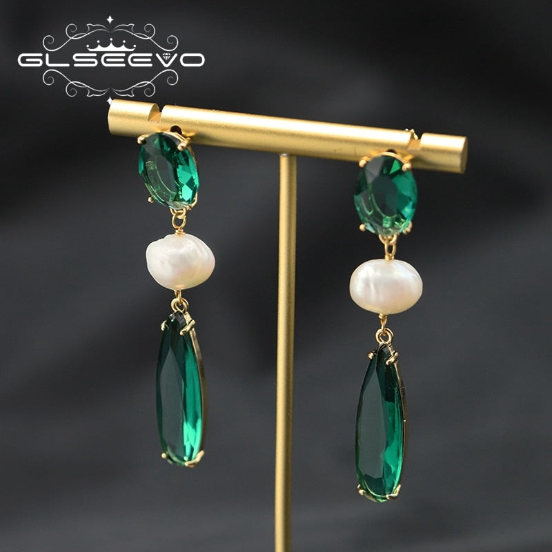 Retro Baroque Emerald Water Droplets Drop Earrings