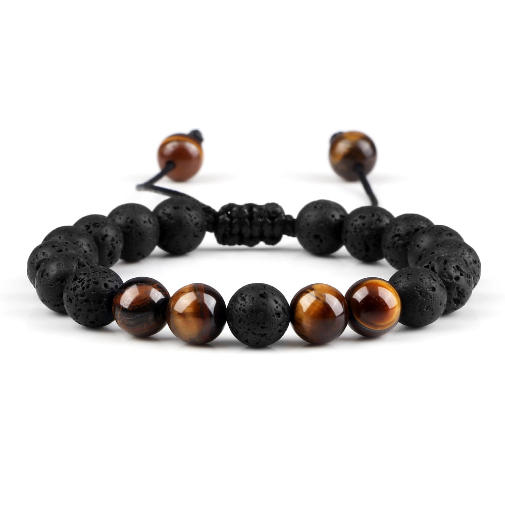 Men Bracelet Tiger Eye Stone Braided Black