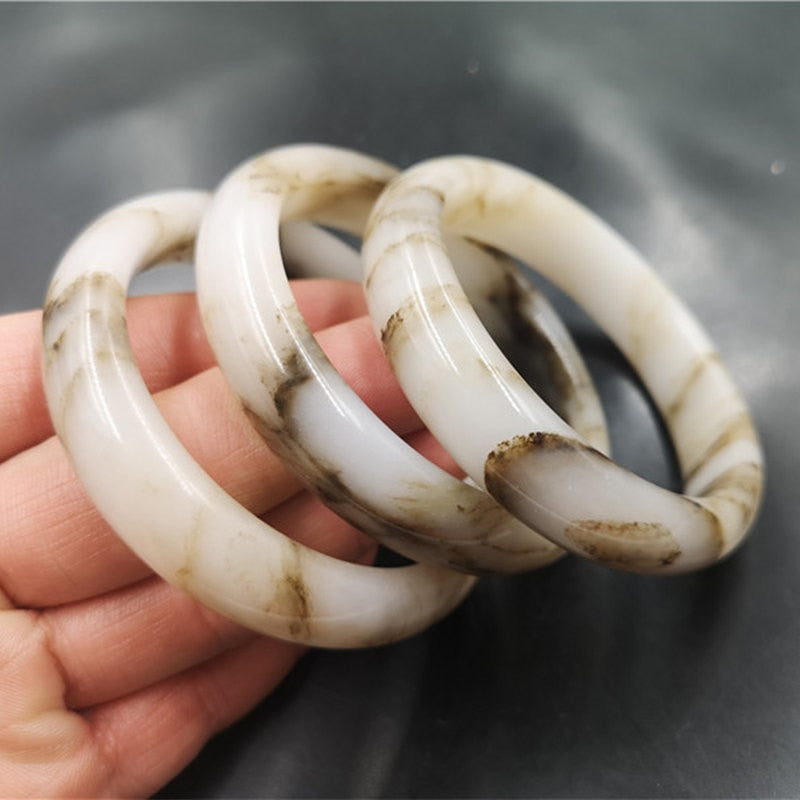 Carved  Wide Strip Jade Bracelet