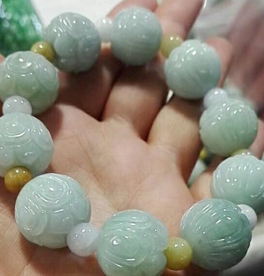 Jade Emerald 18mm Lotus Beads Bracelet