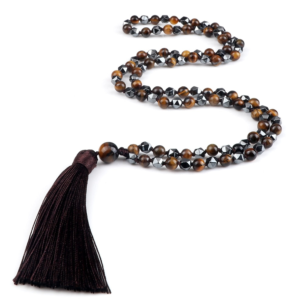 108 Beads Prayer Necklace Natural Green Stripe Onyx