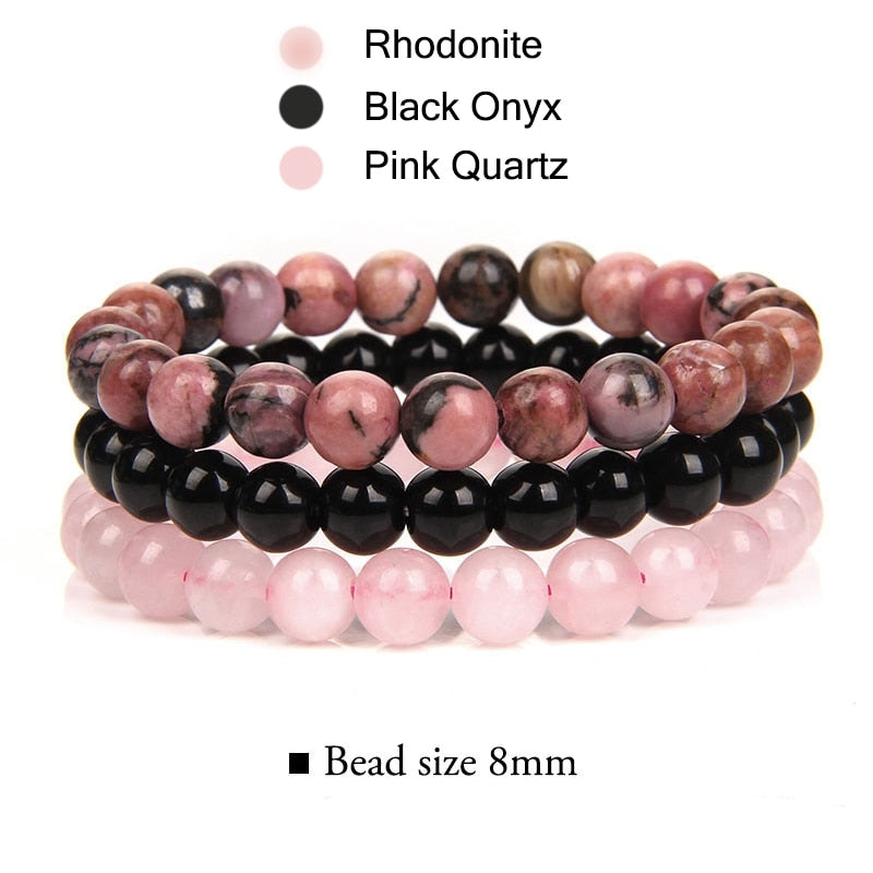 Natural Stone Beads Bracelet Set Rhodonite