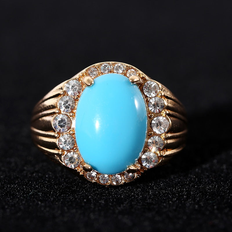 Noble Elegant Woman Natural Blue Turquoise Diamond Ring