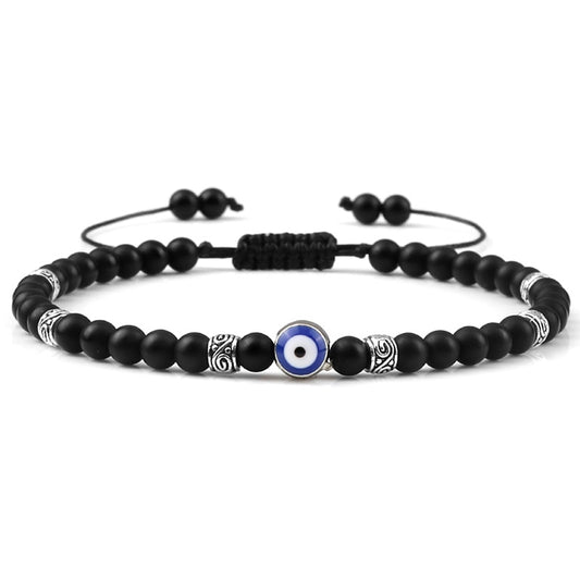 Evil Eye Bracelet Natural Black Matte Lava Stone Beads