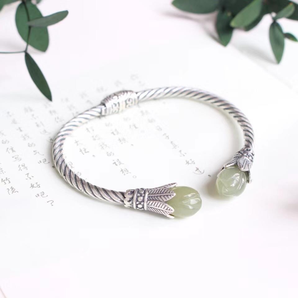 Jade Magnolia Bracelet Women's Retro Style Ethnic