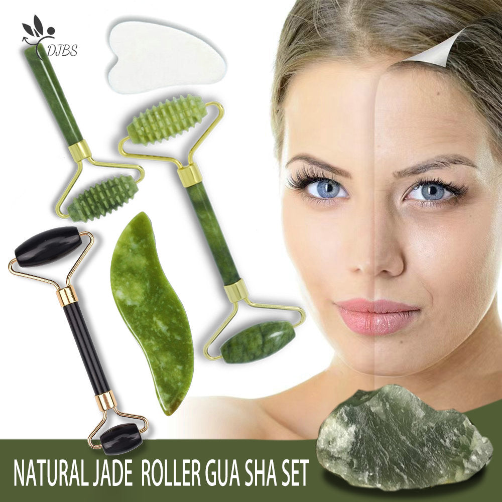 Natural Jade Roller Face Massagers Gua Sha Set
