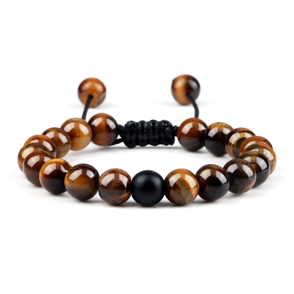 Men Bracelet Tiger Eye Stone Braided Black