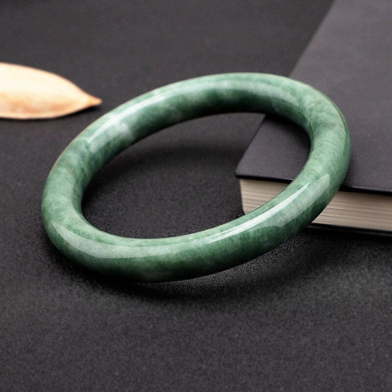 Natural Jadeite Color Hand Carved Round Jade Bracelet