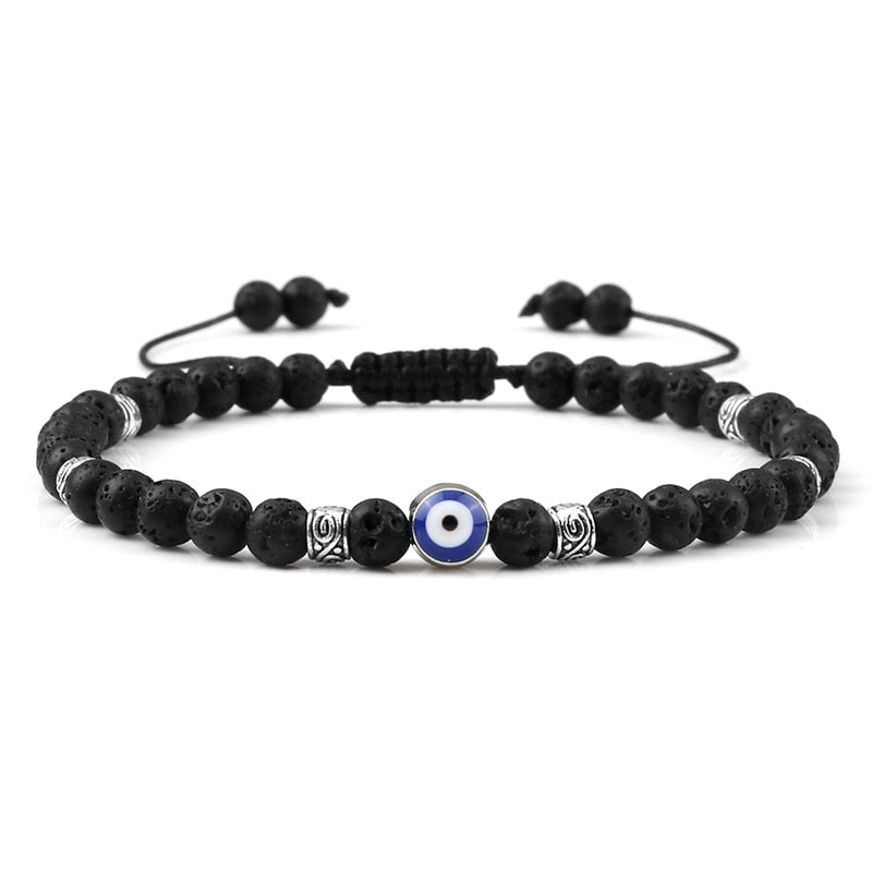 Evil Eye Bracelet Natural Black Matte Lava Stone Beads