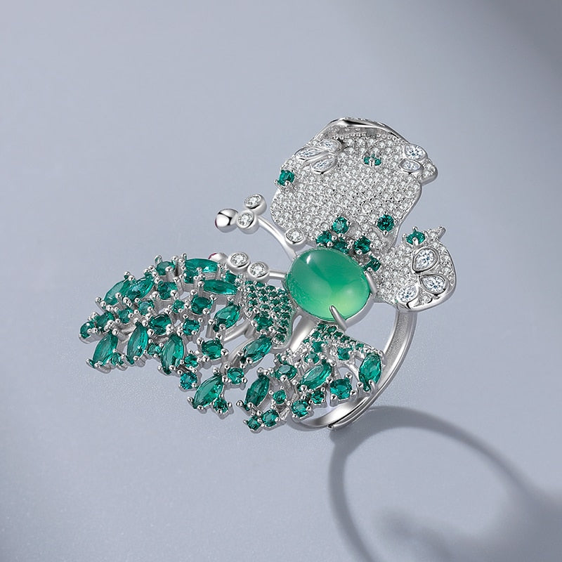 Rings Women Butterfly Green Crystal Stone Gem