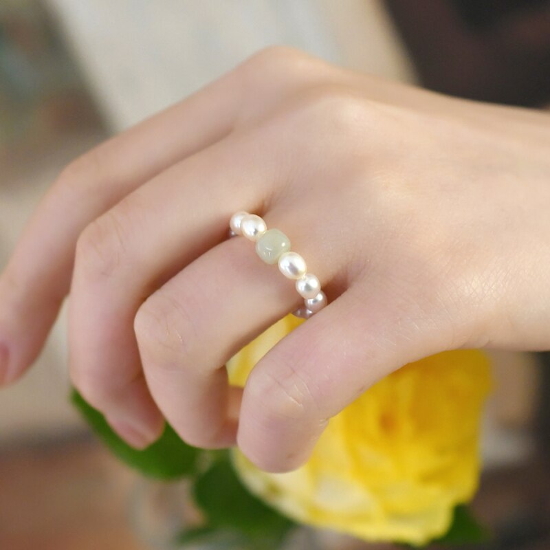 Natural Freshwater Pearl Nephrite Ring Jewelry