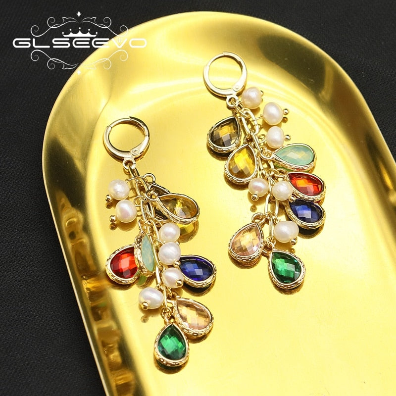 GLSEEVO Colorful Water Drop Pearl Woman Earrings