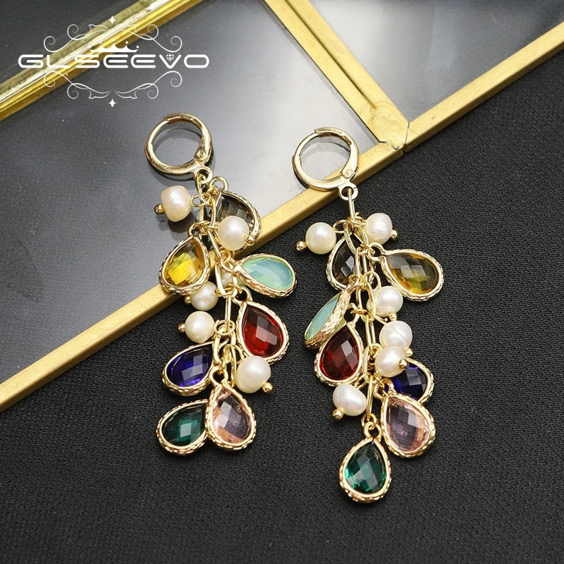 GLSEEVO Colorful Water Drop Pearl Woman Earrings