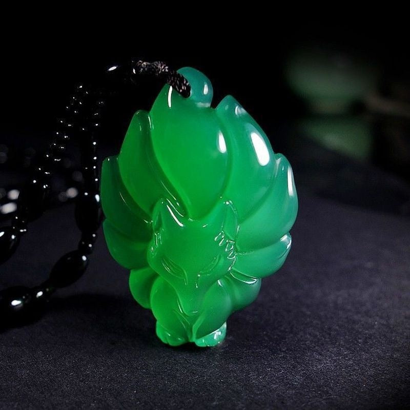 Natural Green Chalcedony Hand-carved Nine-tailed