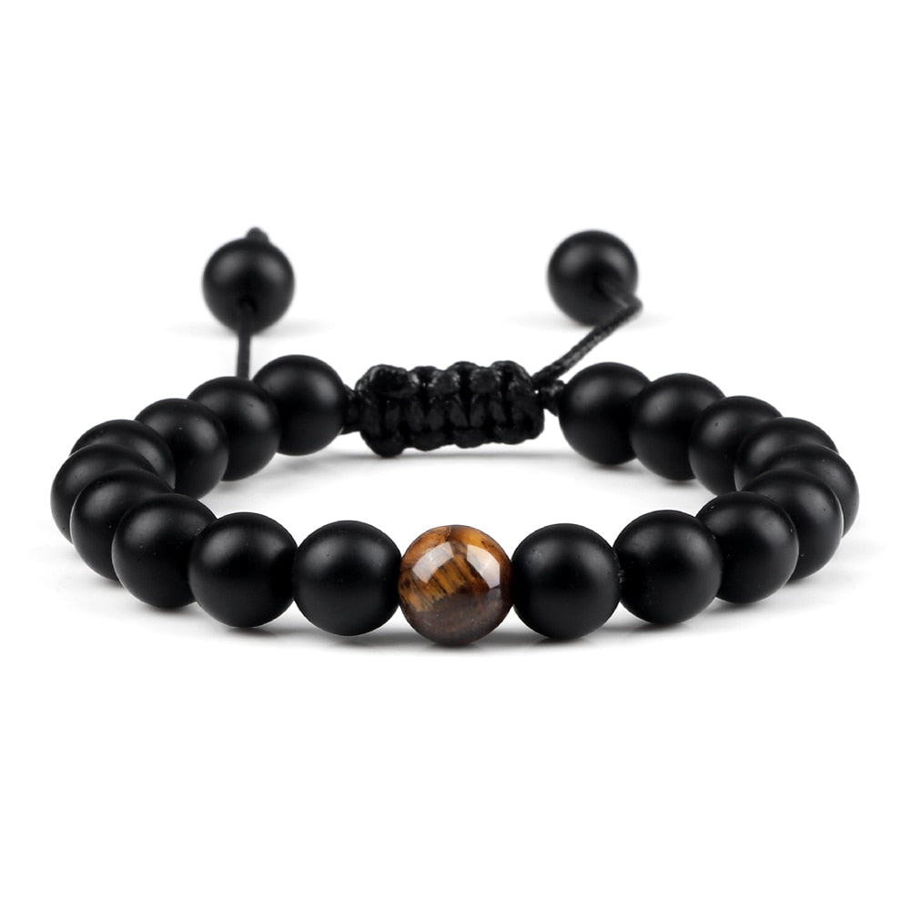 Men Bracelet Tiger Eye Stone Braided Black