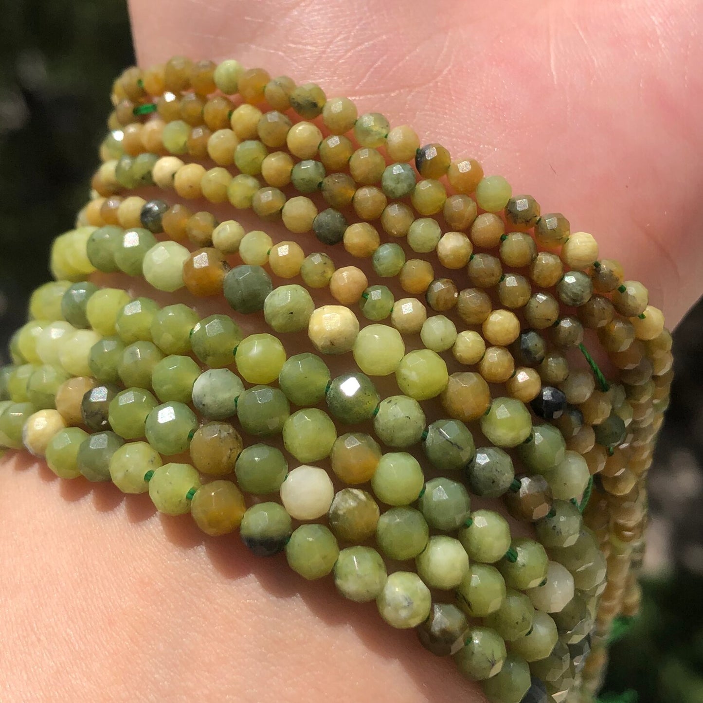 Micro Faceted Beads Natural Stone Green Jades