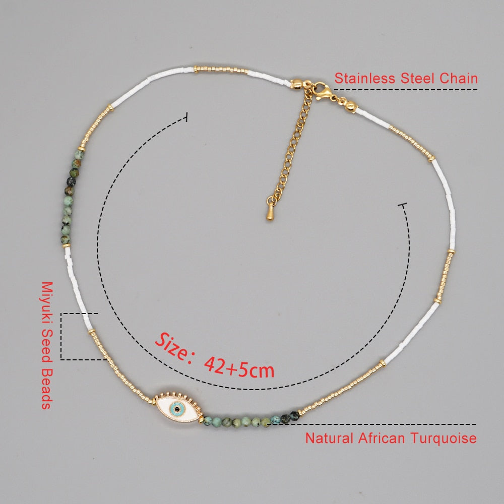 Boho Simple Beaded Necklace for Women Evil Eye