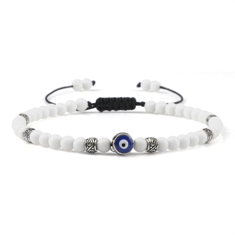 Evil Eye Bracelet Natural Black Matte Lava Stone Beads