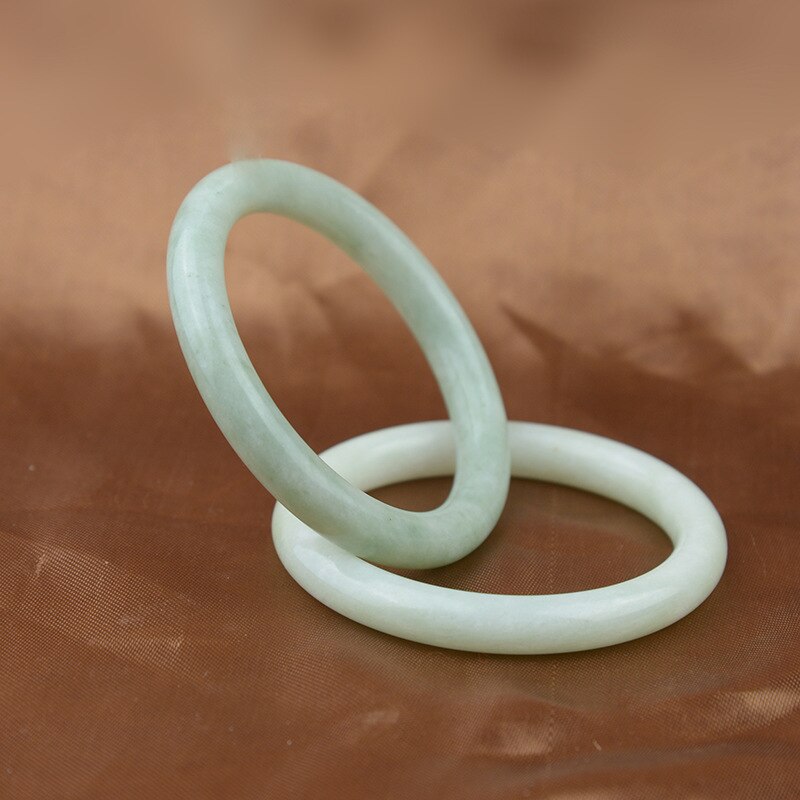 Natural Jadeite Color Hand Carved Round Jade Bracelet