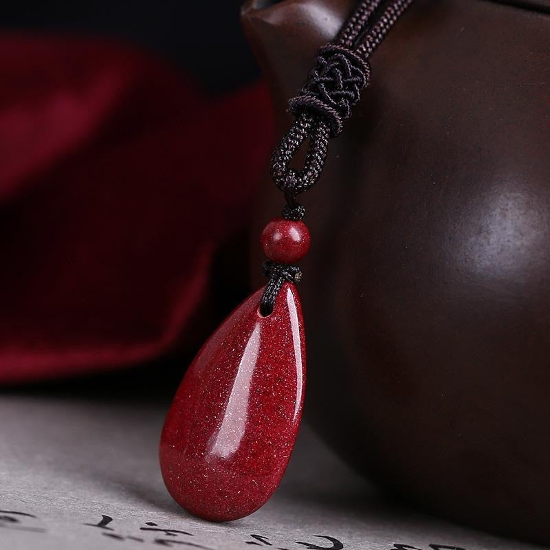 Fashion Cinnabar Jade Water Drop Pendant Necklace