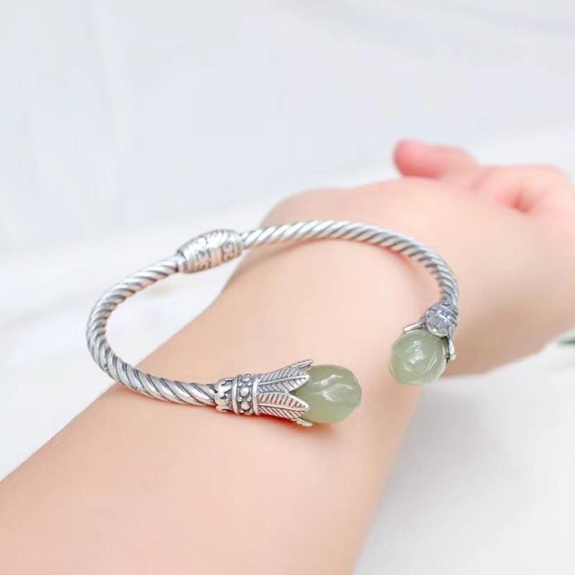 Jade Magnolia Bracelet Women's Retro Style Ethnic