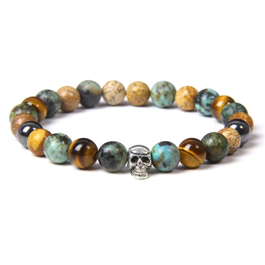 Skull Bracelets For Men Natural Tiger Eye Bracelet