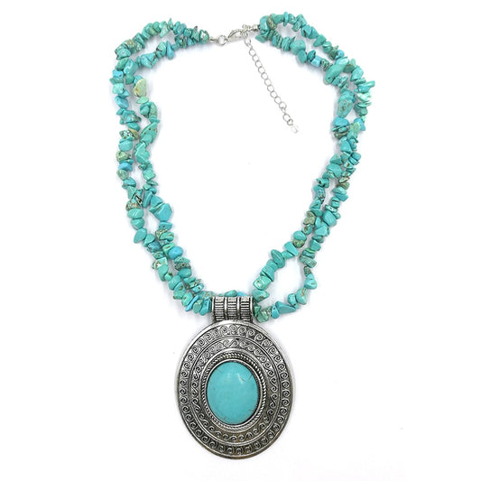 Oval Pendant Natural Stone Turquoises Necklace