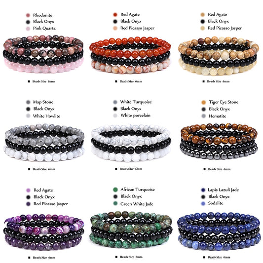 Stone Bracelet Set 6mm Beads Bracelets For Women Men