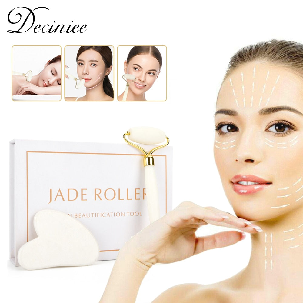 White Jade Roller Gua Sha Set Massage Tool White