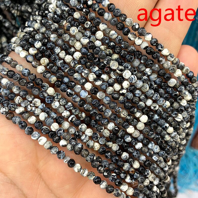 Natural Stone Faceted Round Spacer Beads Fire Agates