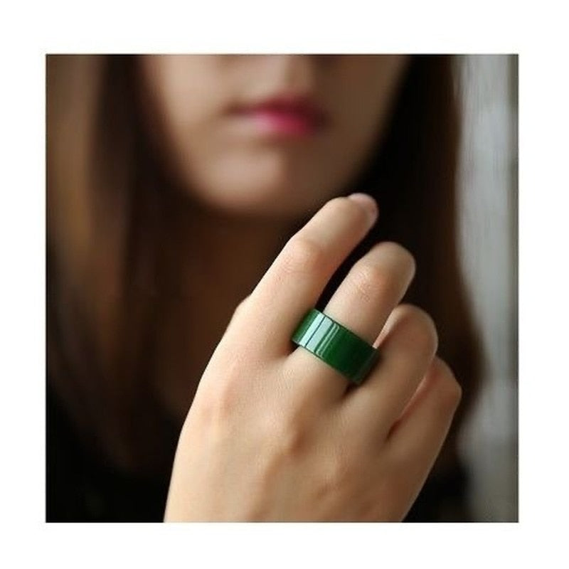 Natural green Hetian Jade Ring Chinese Jadeite