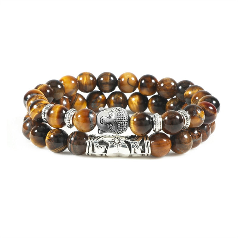 Buddha Head Bracelet for Women Men Natural Tiger Eye