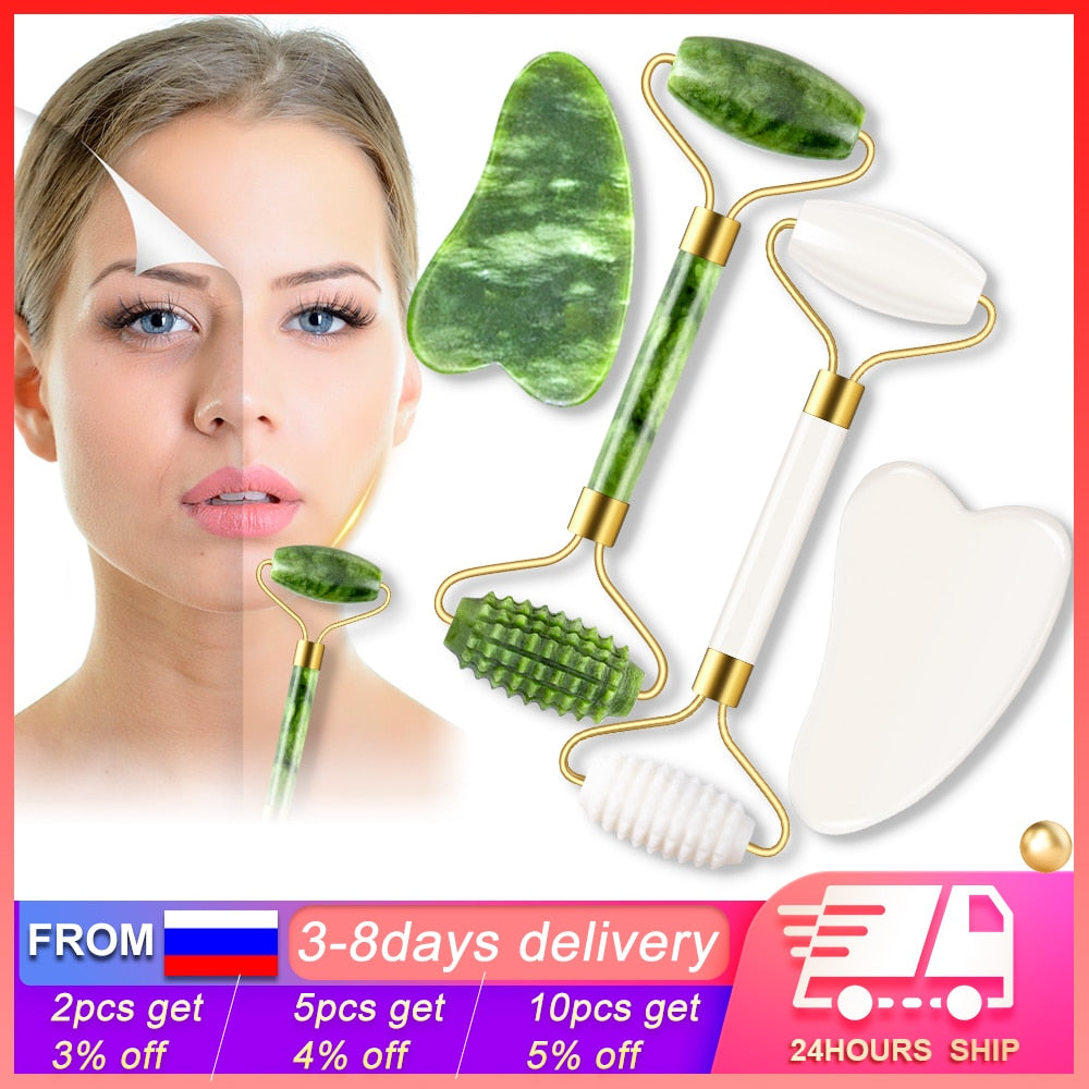 2pcs/kit Gua Sha Massager For Face Care Jade Rollers